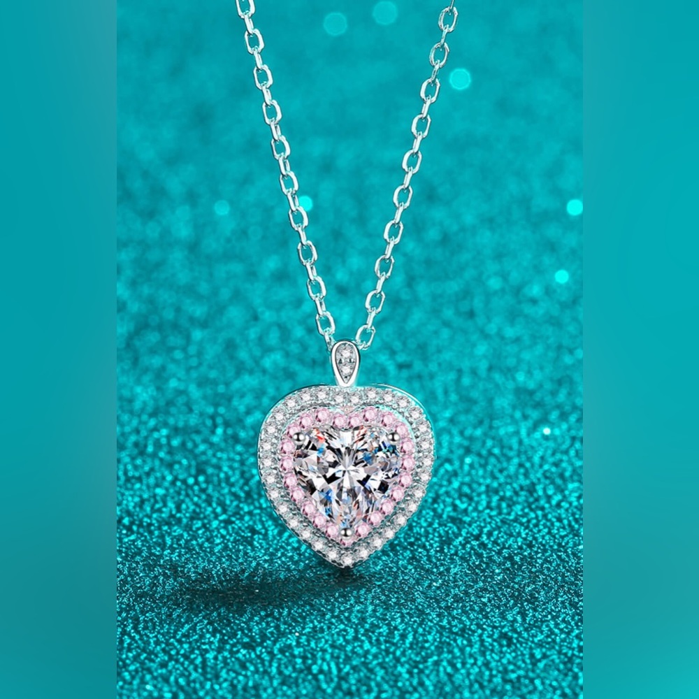 1 Carat Heart Shaped Moissanite Diamond 925 Sterling Silver Necklace